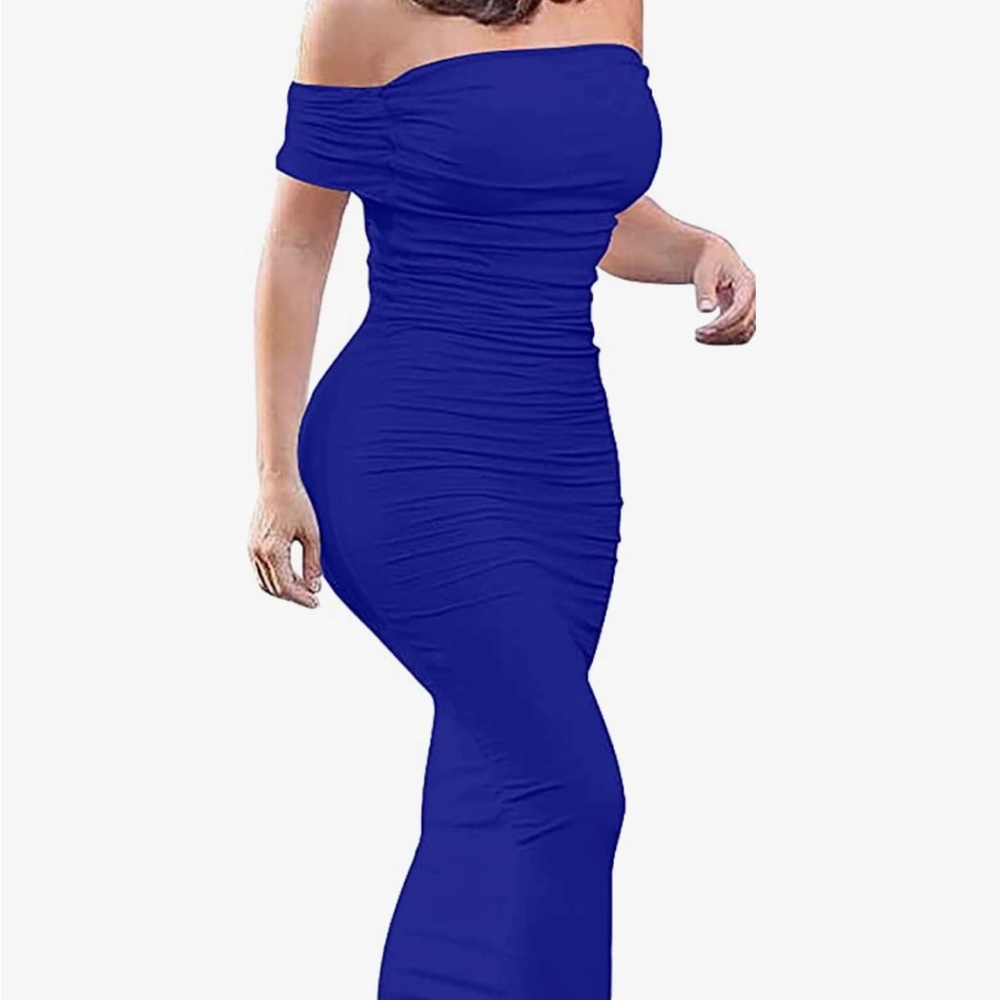 Ruched Off Shoulder Short Sleeve Bodycon Midi Elegant Cocktail Party Dress